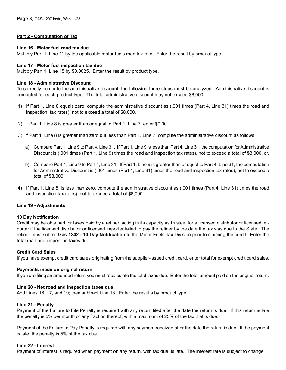 Instructions for Form GAS-1207 Refiner Return - North Carolina, Page 3