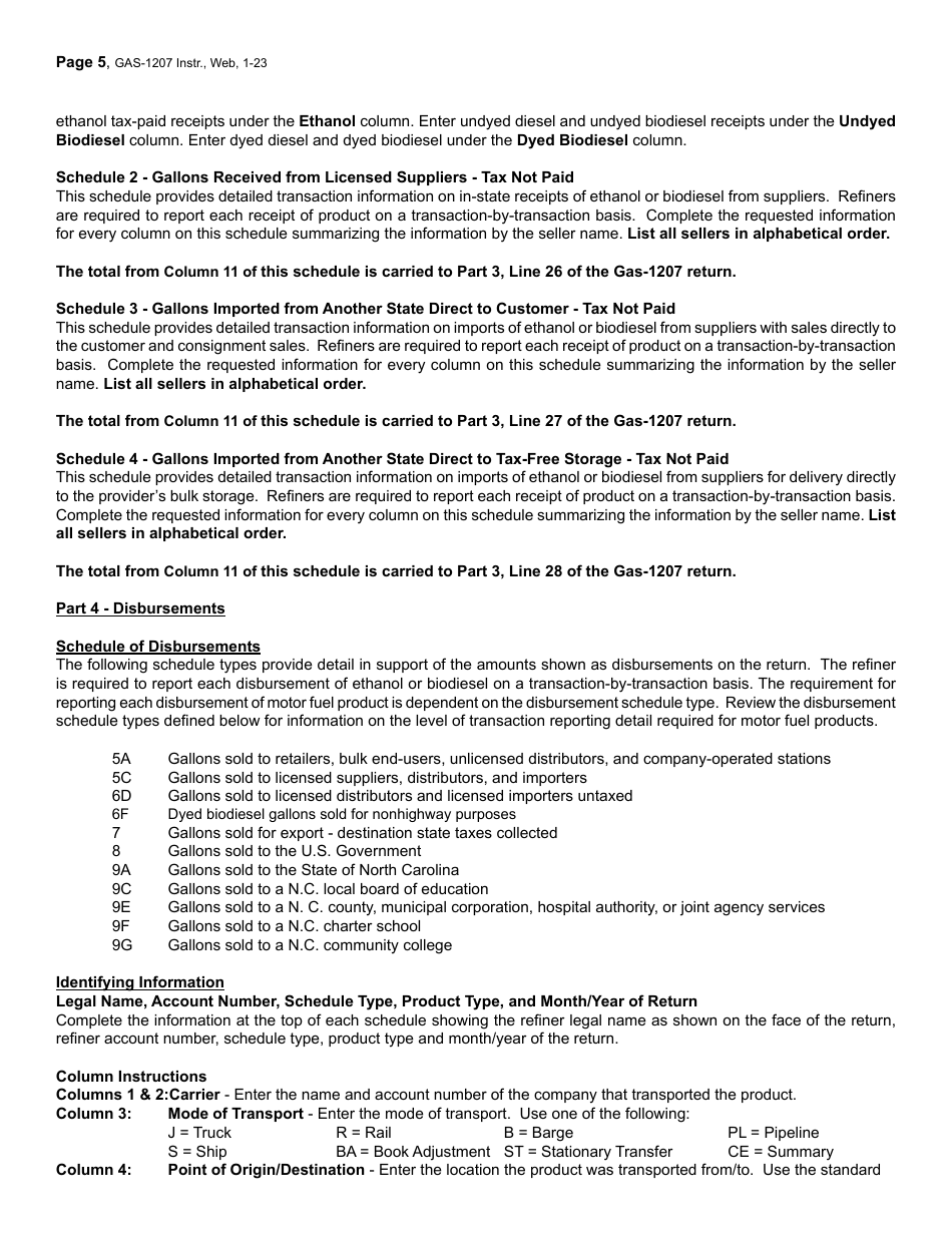 Instructions for Form GAS-1207 Refiner Return - North Carolina, Page 5