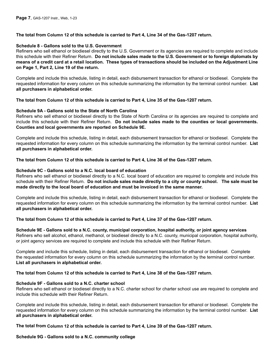 Instructions for Form GAS-1207 Refiner Return - North Carolina, Page 7