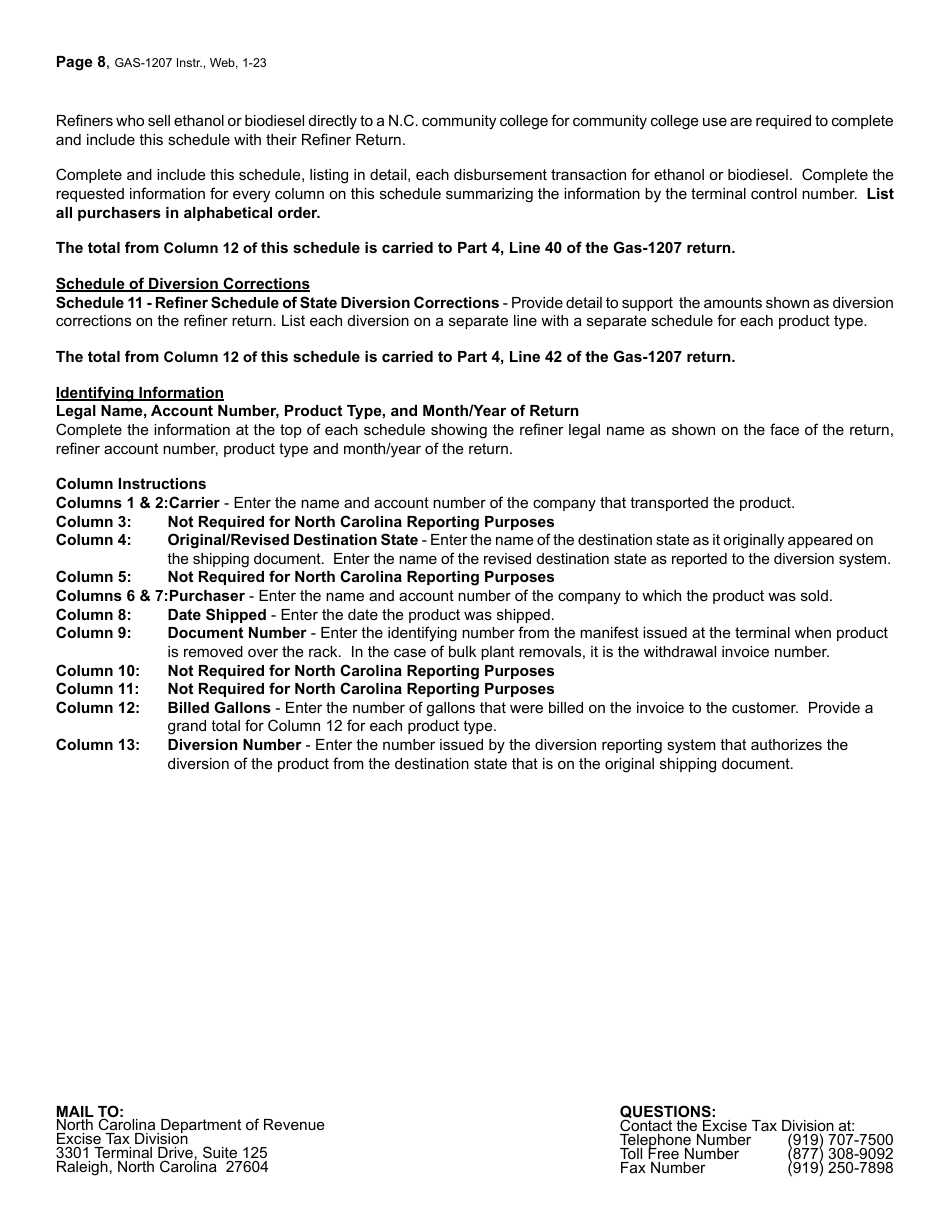 Instructions for Form GAS-1207 Refiner Return - North Carolina, Page 8