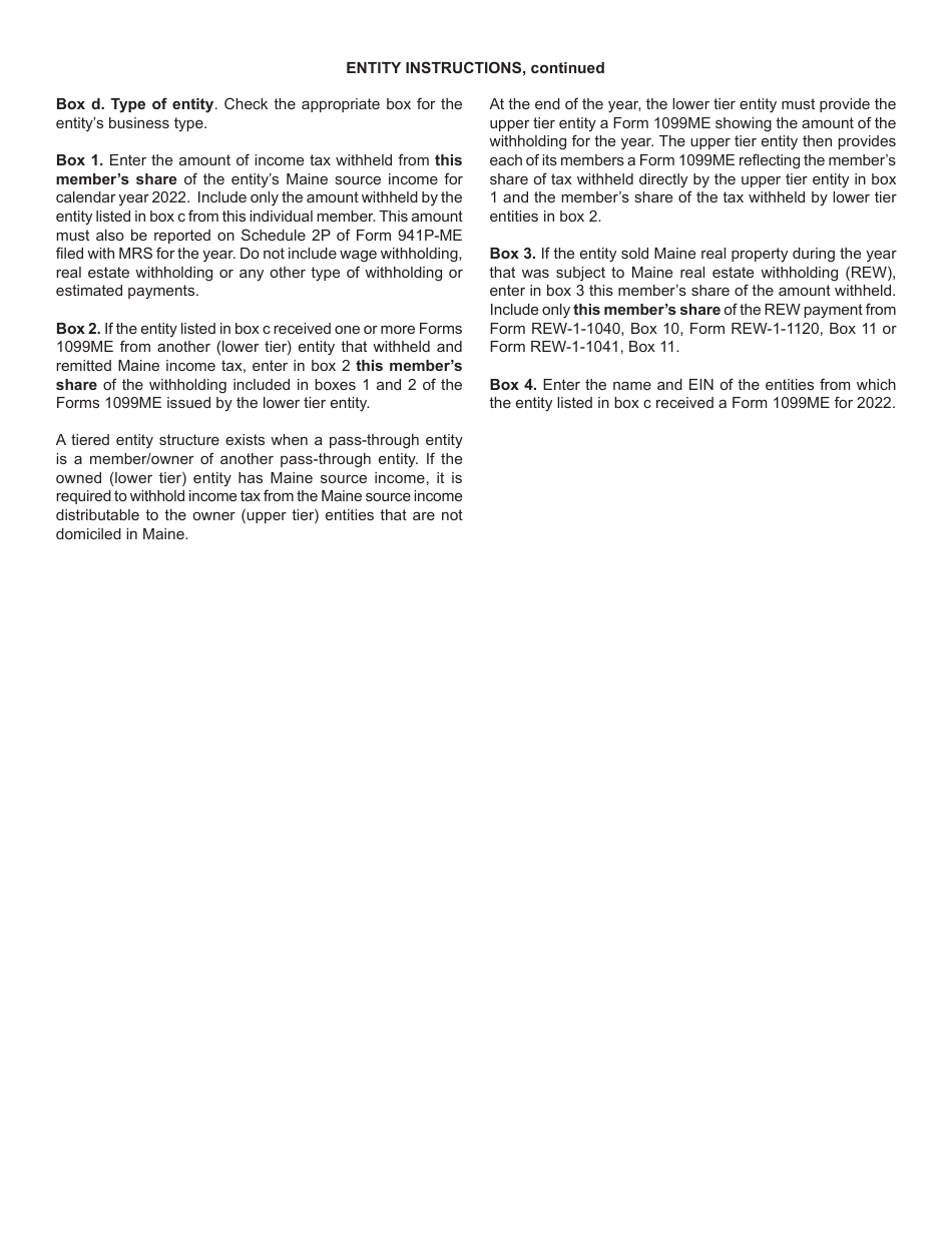 Form 1099ME Maine Pass-Through Withholding - Maine, Page 2