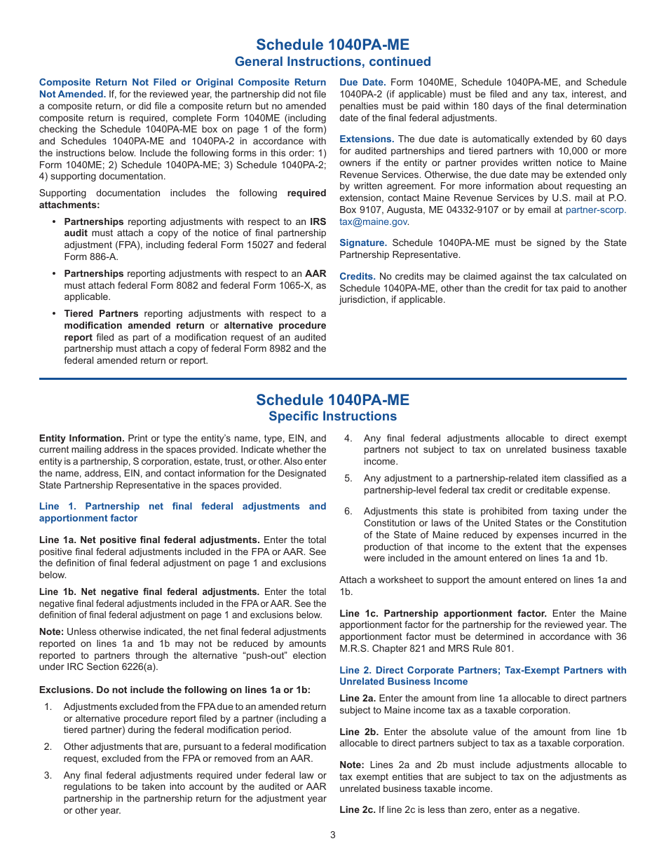 Instructions for Schedule 1040PA-2, 1040PA-ME - Maine, Page 3