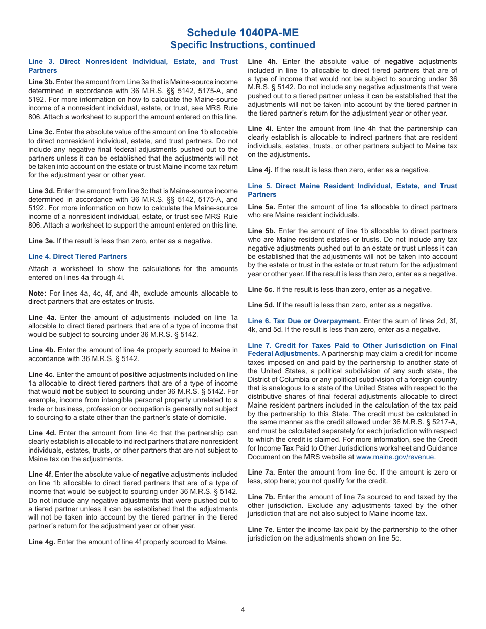 Instructions for Schedule 1040PA-2, 1040PA-ME - Maine, Page 4