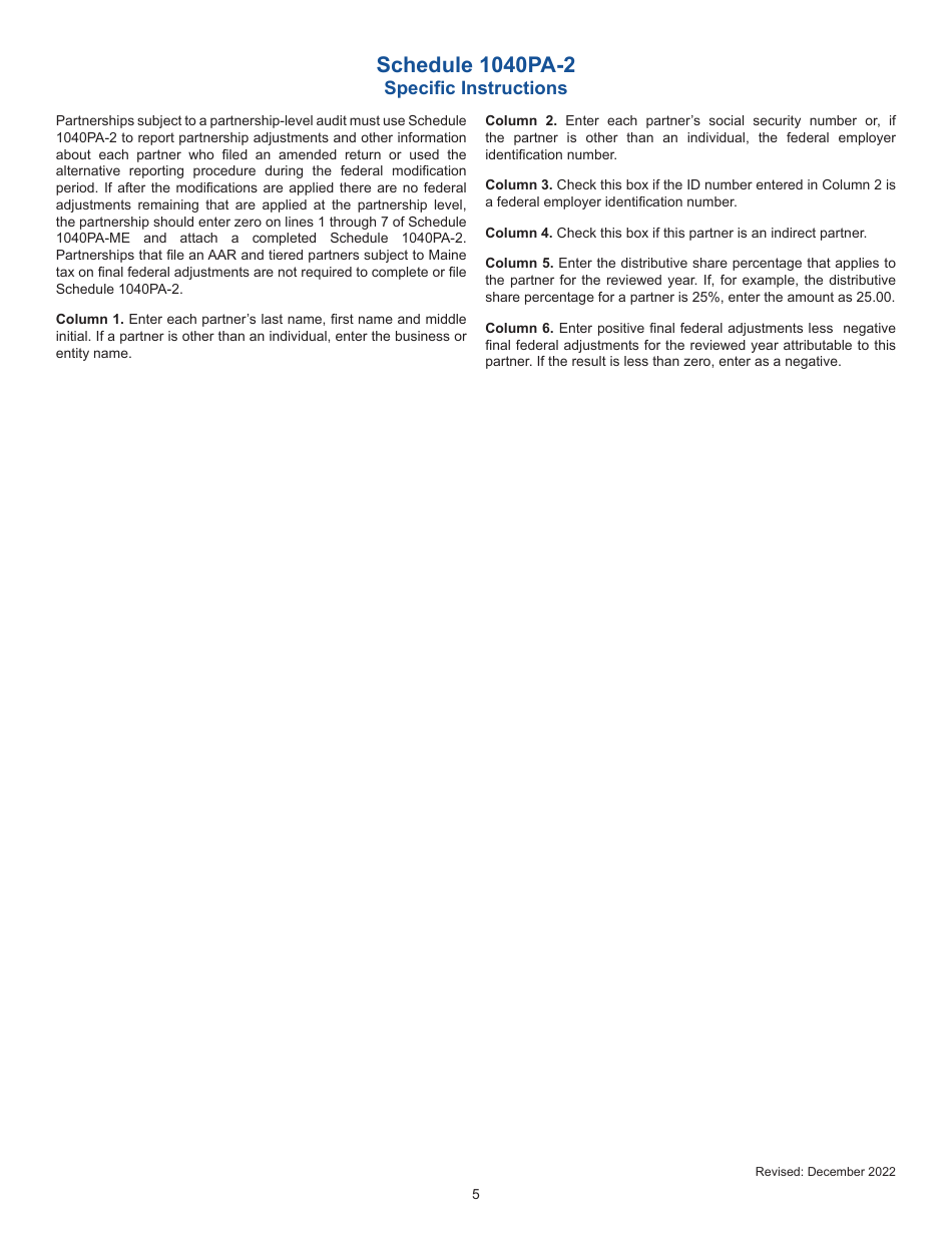 Instructions for Schedule 1040PA-2, 1040PA-ME - Maine, Page 5