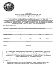 Document preview: Outside Certification Application and Affidavit - Minority and Women-Owned Business Enterprises (Mbe/Wbe) - City of Chicago, Illinois