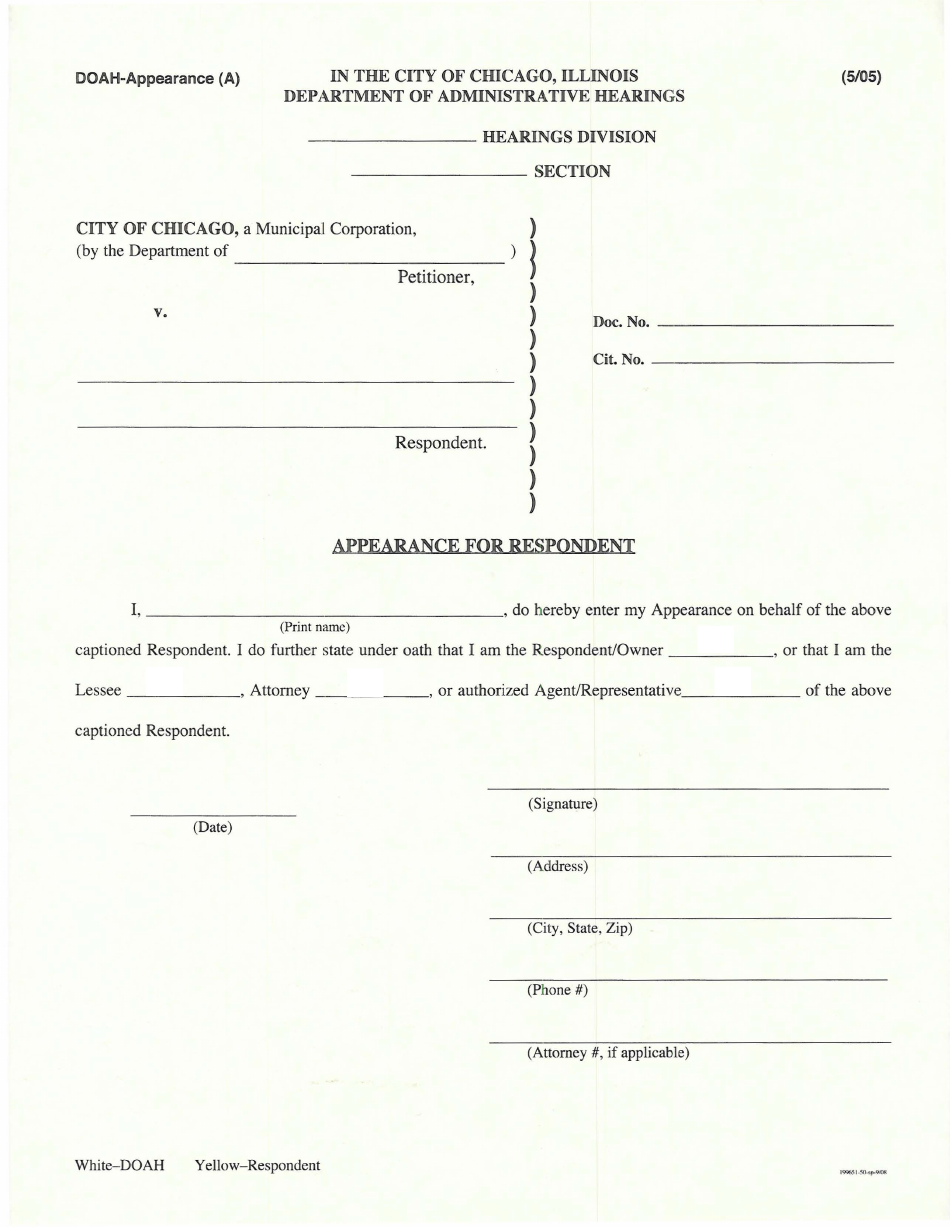 Appearance for Respondent - City of Chicago, Illinois, Page 1