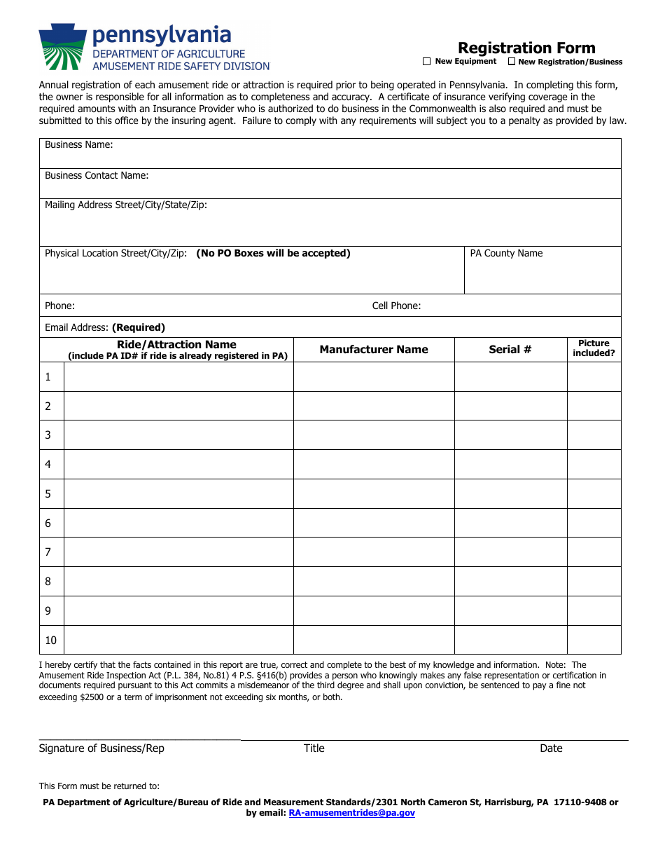Amusement Rides and Attraction Registration - Pennsylvania, Page 1