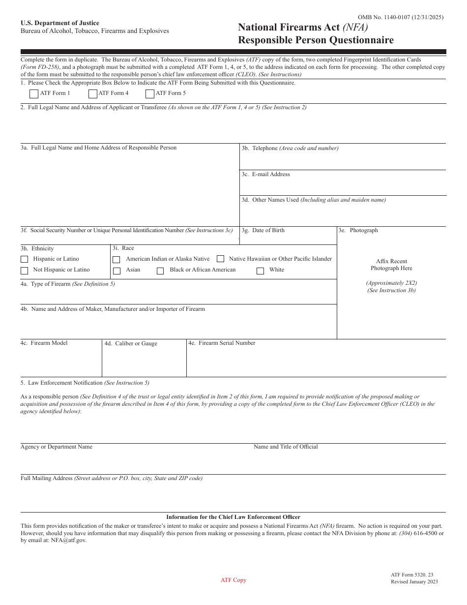 ATF Form 5320 23 Download Fillable PDF Or Fill Online National Firearms 