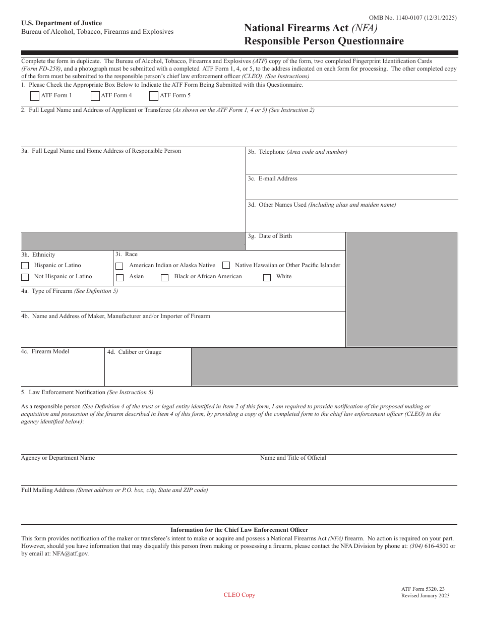 ATF Form 5320.23 National Firearms Act (Nfa) Responsible Person Questionnaire, Page 5