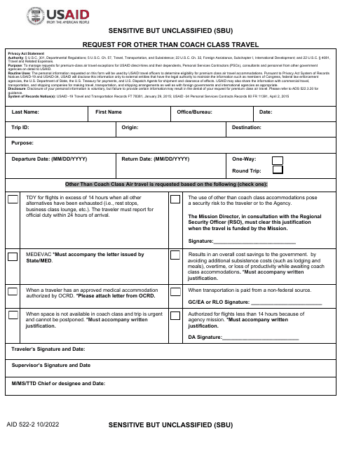 Form AID522-2 Request for Other Than Coach Class Travel