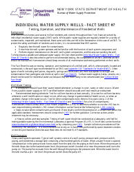 Document preview: Individual Water Supply Wells - Fact Sheet 7 Checklist - Checklist for Testing, Operation, and Maintenance of Residential Wells - New York