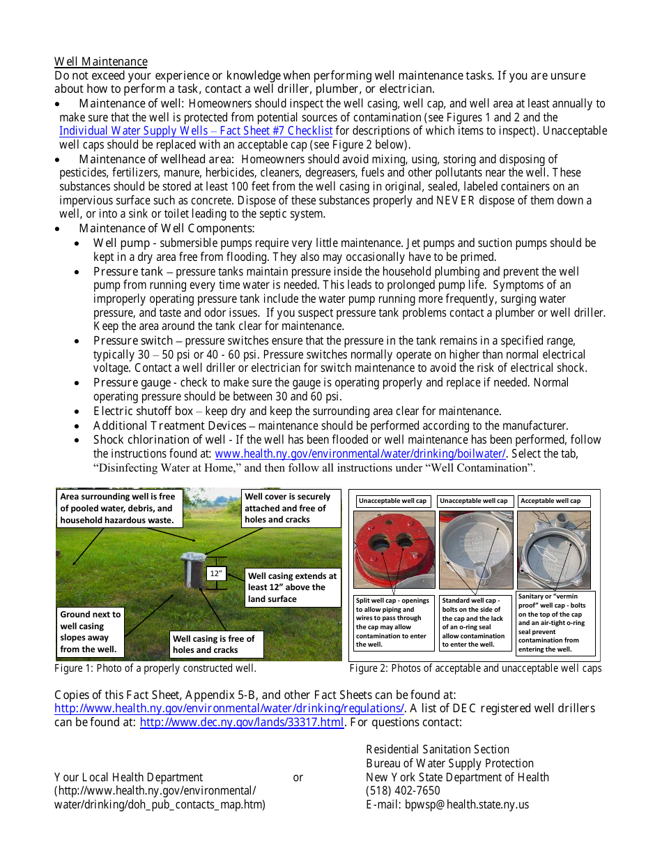 Individual Water Supply Wells - Fact Sheet 7 Checklist - Checklist for Testing, Operation, and Maintenance of Residential Wells - New York, Page 2