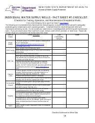 Individual Water Supply Wells - Fact Sheet 7 Checklist - Checklist for Testing, Operation, and Maintenance of Residential Wells - New York, Page 3