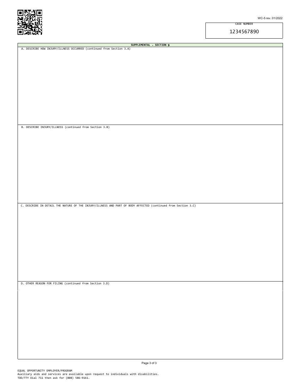 Form WC-5 Employees Claim for Workers Compensation - Hawaii, Page 3