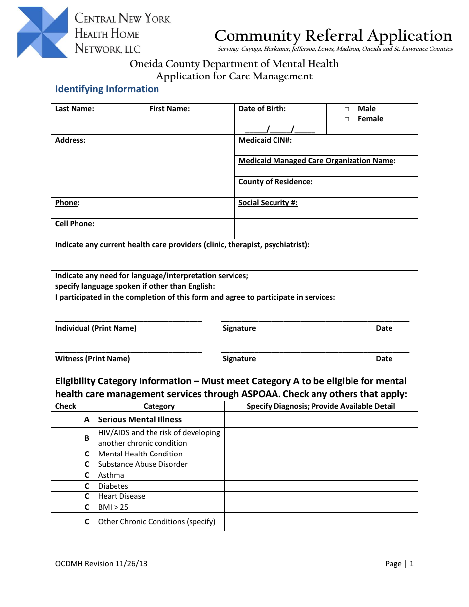 Community Referral Application - Oneida County, New York, Page 1