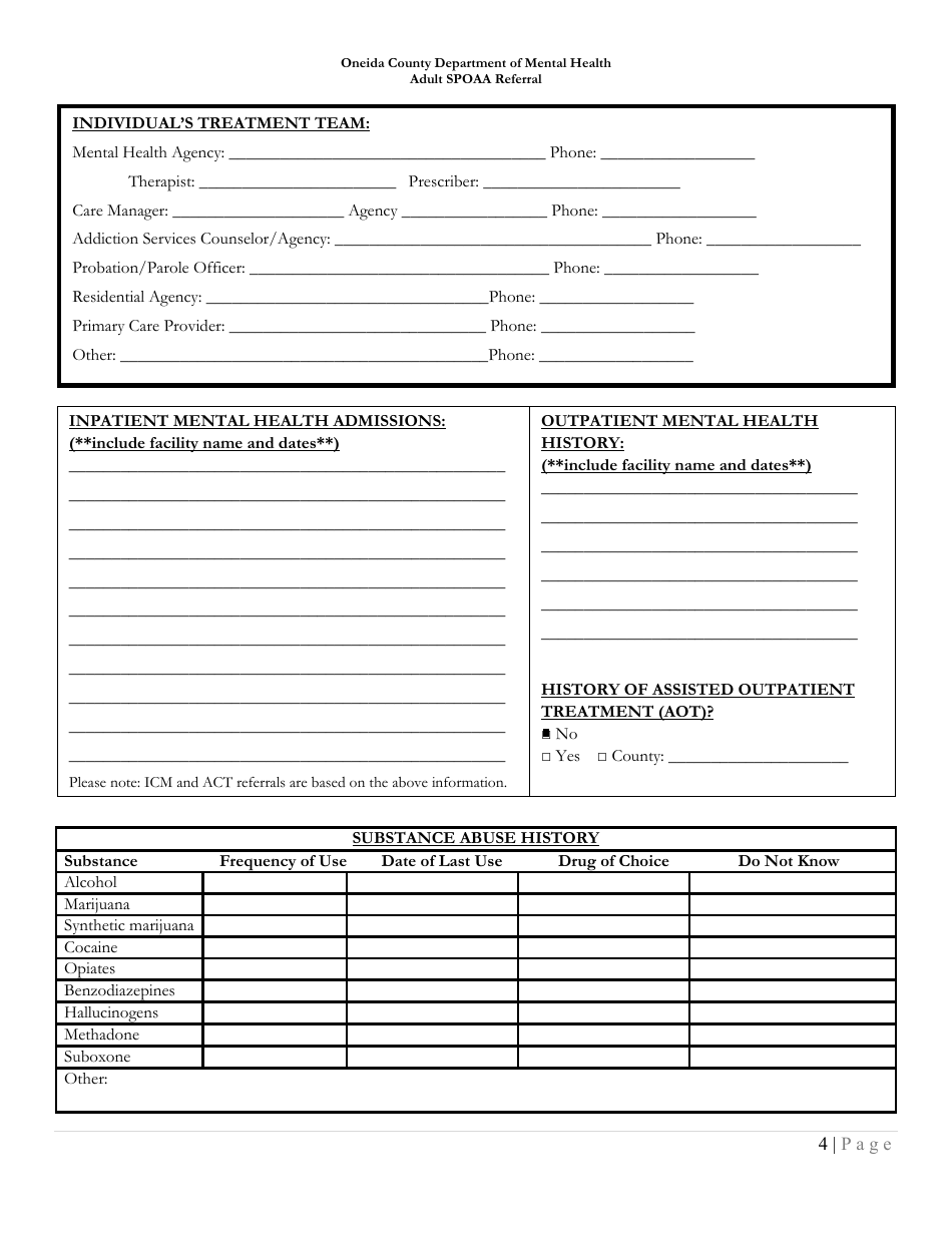 Adult Single Point of Access and Accountability (Aspoaa) Referral Form - Oneida County, New York, Page 4