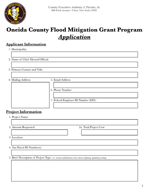 Oneida County Flood Mitigation Grant Program Application - Oneida County, New York Download Pdf