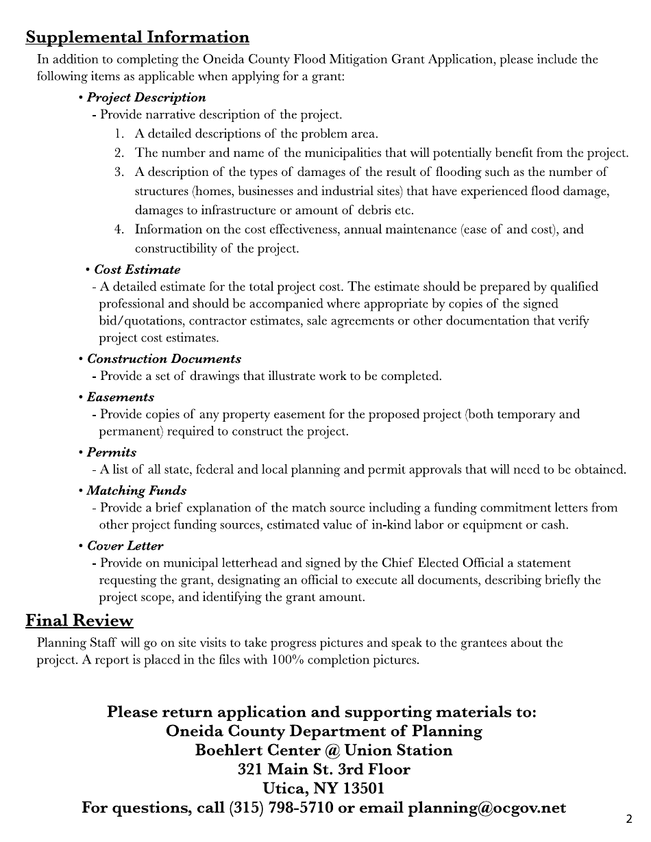 Instructions for Oneida County Flood Mitigation Grant Program Application - Oneida County, New York, Page 2