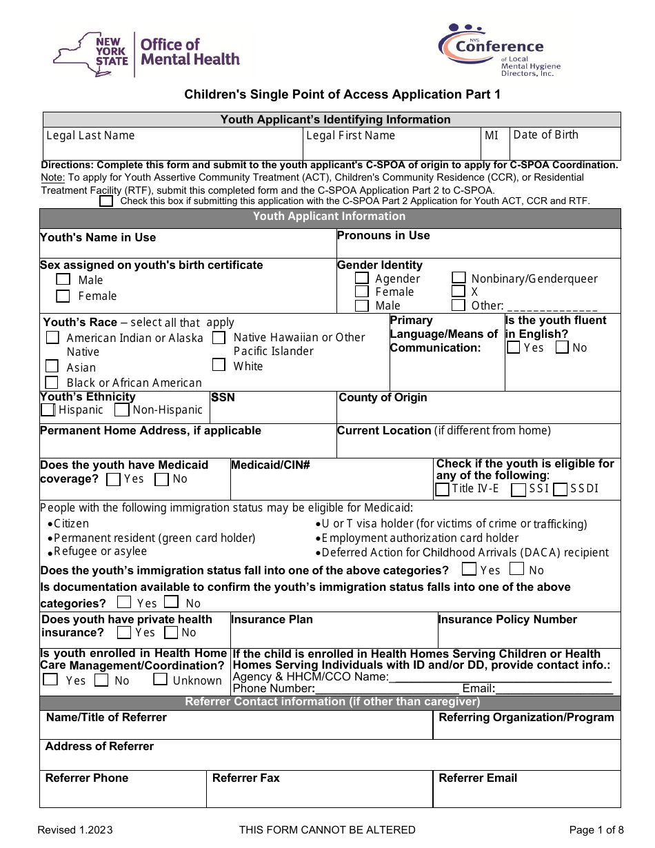 Part 1 Childrens Single Point of Access Application - New York, Page 1