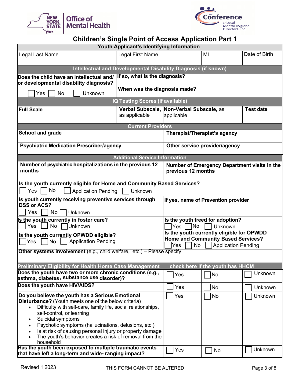Part 1 Childrens Single Point of Access Application - New York, Page 3