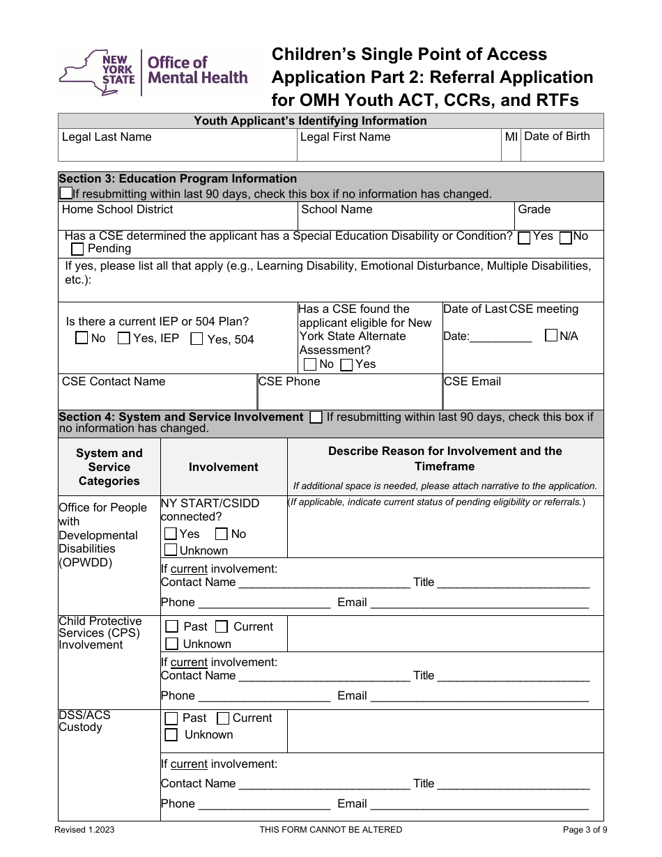 Part 2 Childrens Single Point of Access Application - Referral Application for Omh Youth Act, Ccrs, and Rtfs - New York, Page 3