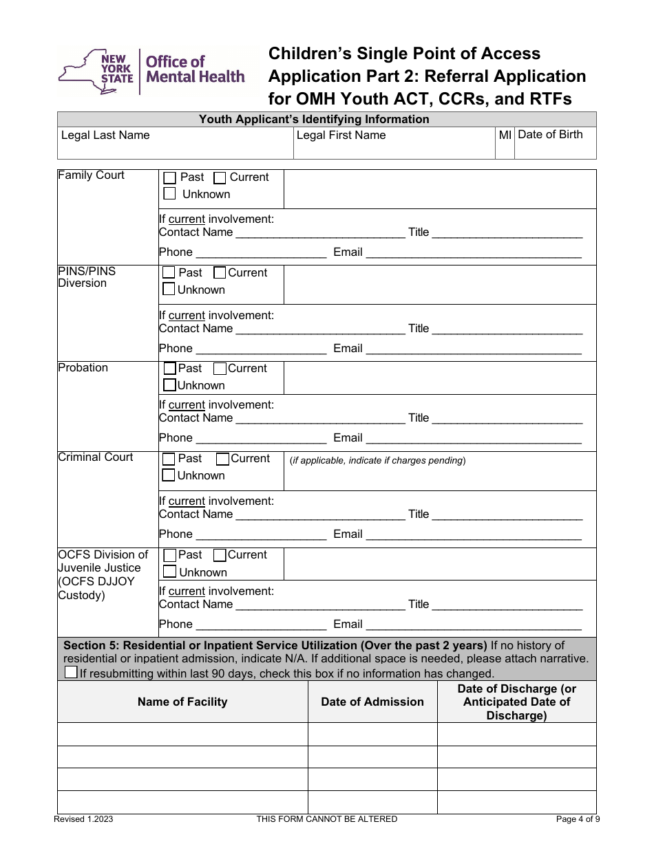 Part 2 Childrens Single Point of Access Application - Referral Application for Omh Youth Act, Ccrs, and Rtfs - New York, Page 4