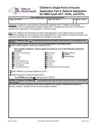 Document preview: Part 2 Children's Single Point of Access Application - Referral Application for Omh Youth Act, Ccrs, and Rtfs - New York