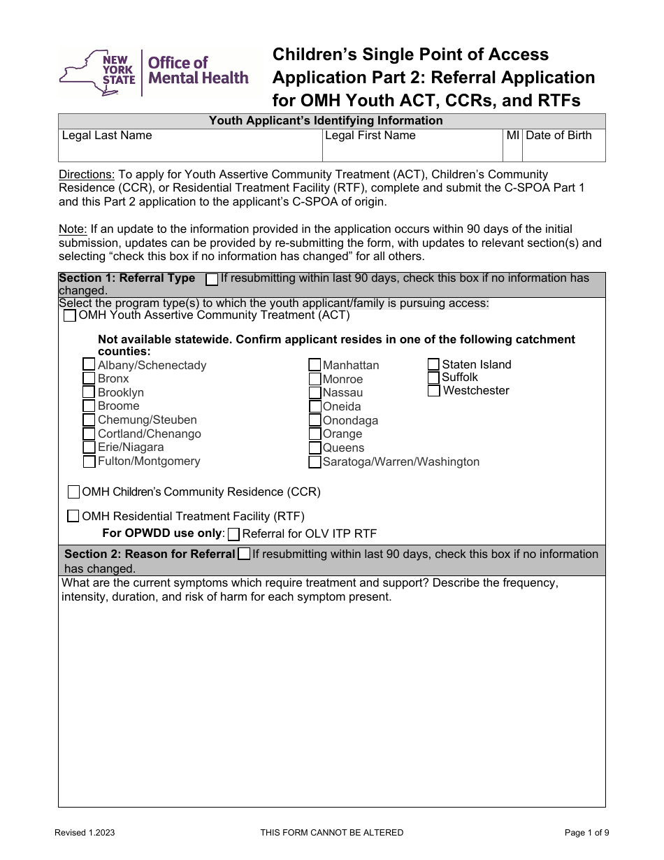 New York Children's Single Point of Access Application - Referral ...