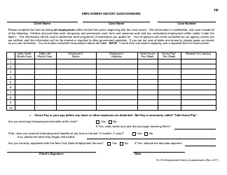 Document preview: Form TA-153 Employment History Questionnaire - Oneida County, New York