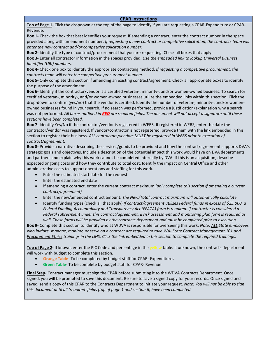 Contract Processing Action Request (Cpar) - Washington, Page 3