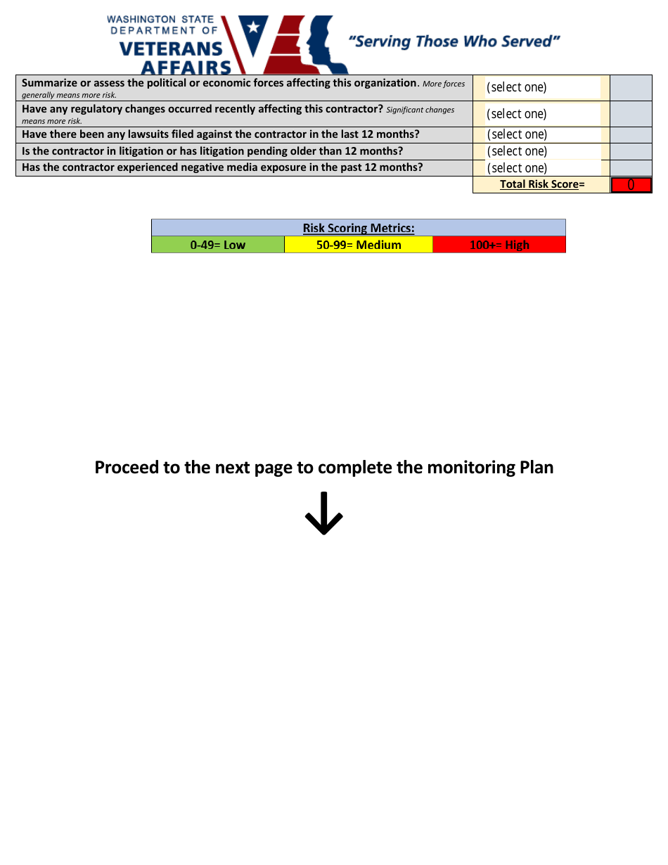 Risk Assessment  Monitoring Plan (Ramp) Form - Washington, Page 4