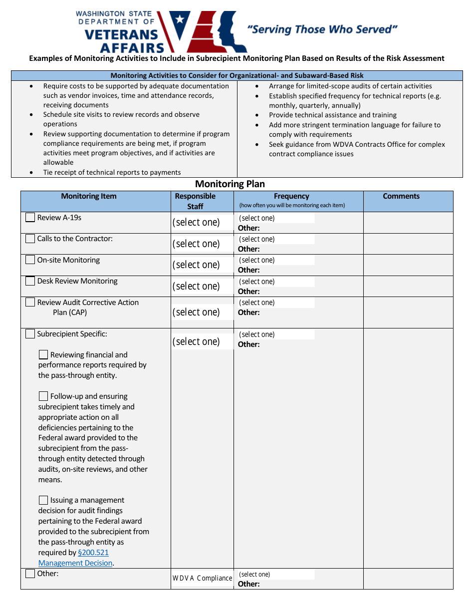 Risk Assessment  Monitoring Plan (Ramp) Form - Washington, Page 5