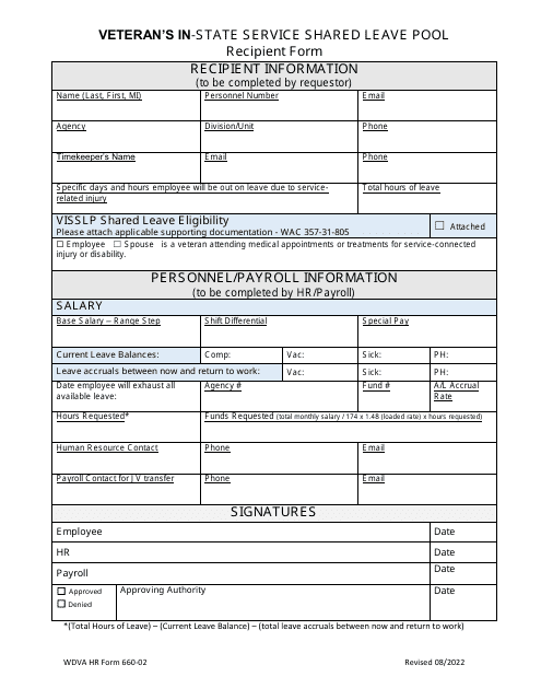 WDVA HR Form 660-02  Printable Pdf