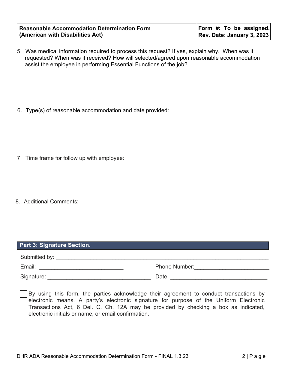 Delaware Reasonable Accommodation Determination Form - Americans With ...