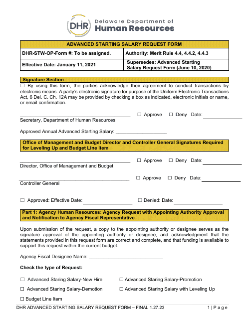 Advanced Starting Salary Request Form - Delaware