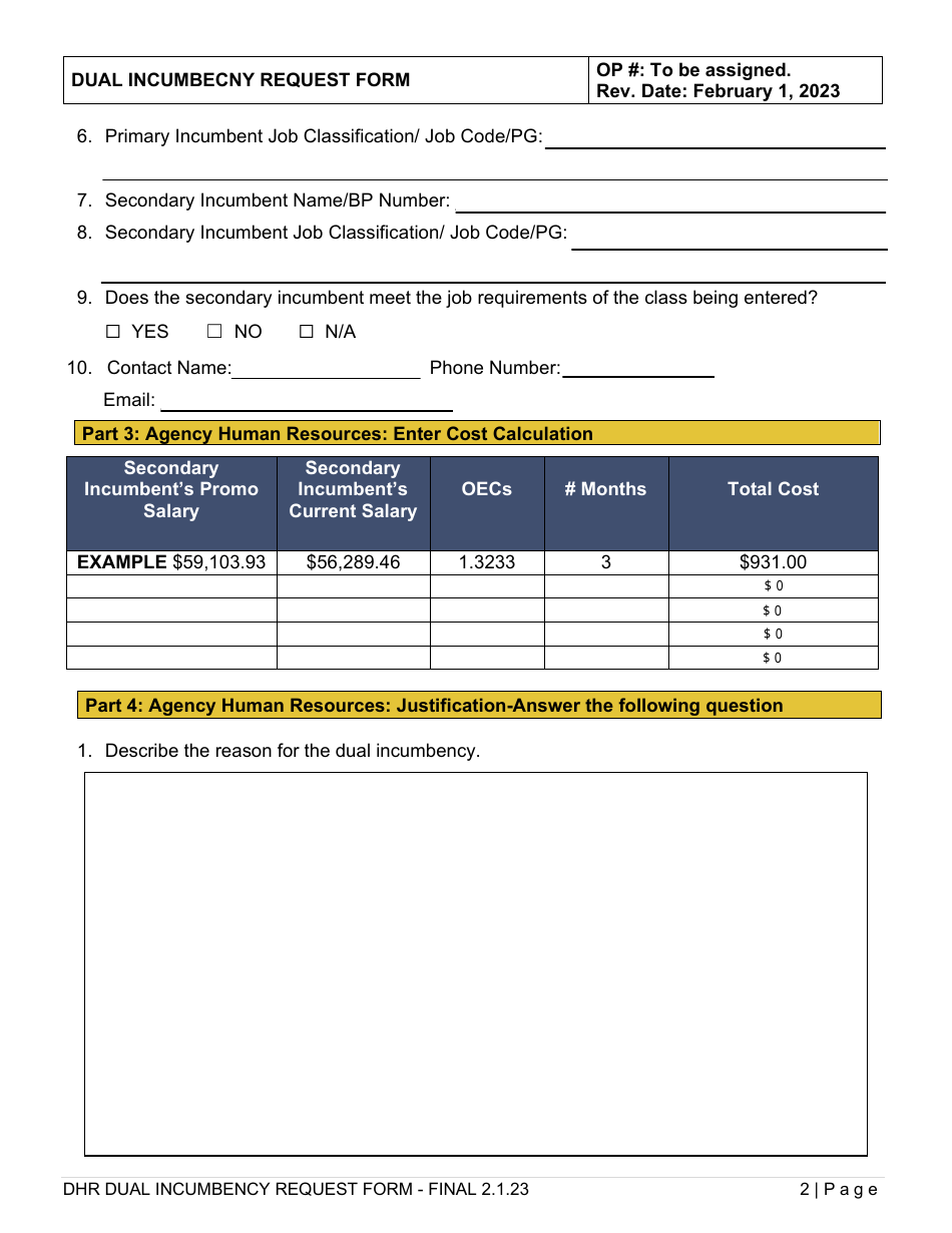 Dual Incumbency Request Form - Delaware, Page 2