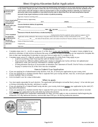 West Virginia Absentee Ballot Application - West Virginia, Page 2