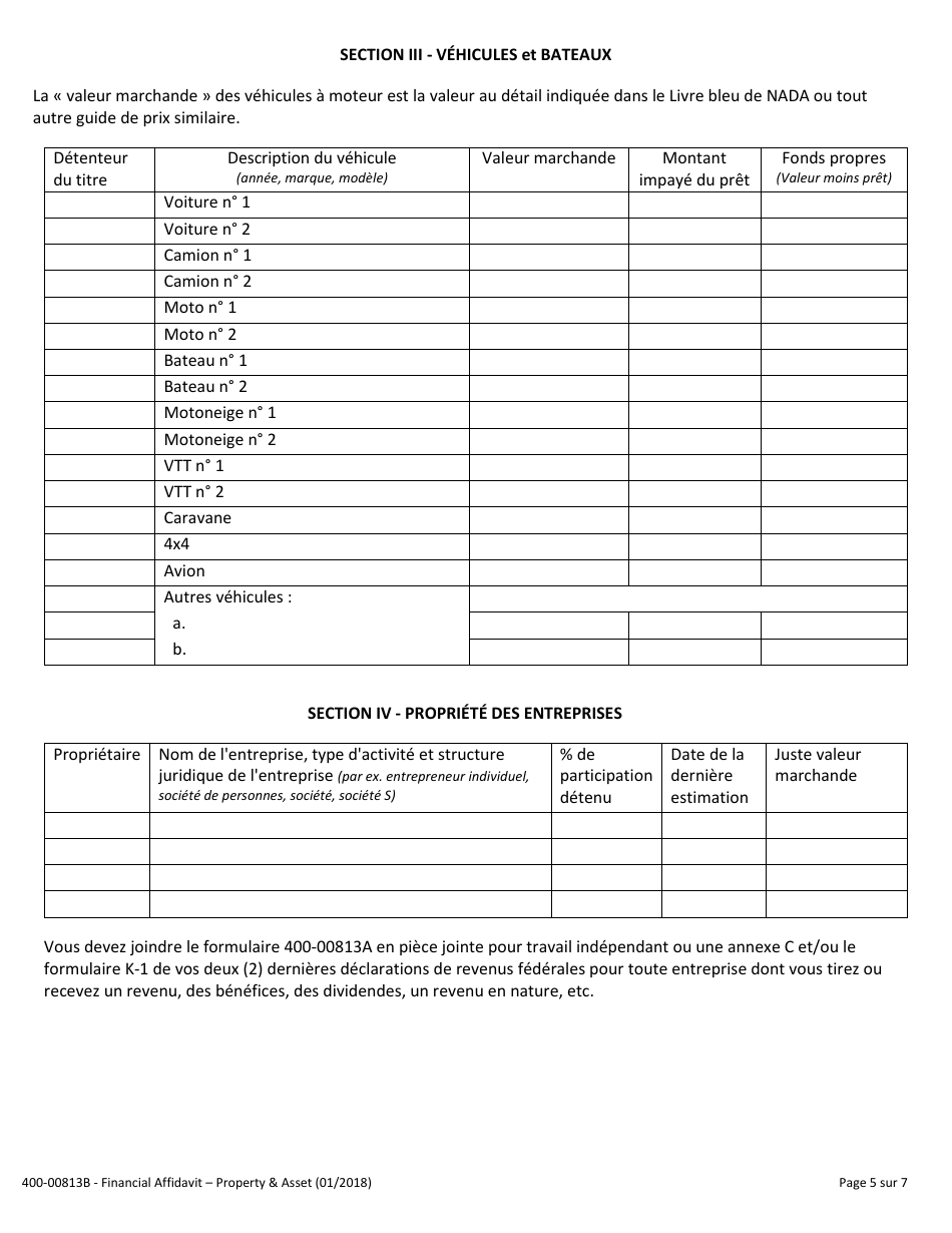 Form 400-00813B Financial Affidavit - Property and Assets - Vermont (French), Page 5