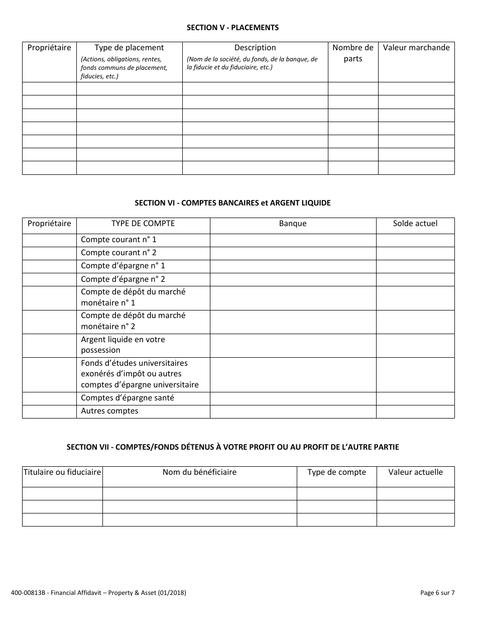 Form 400-00813B Financial Affidavit - Property and Assets - Vermont (French), Page 6
