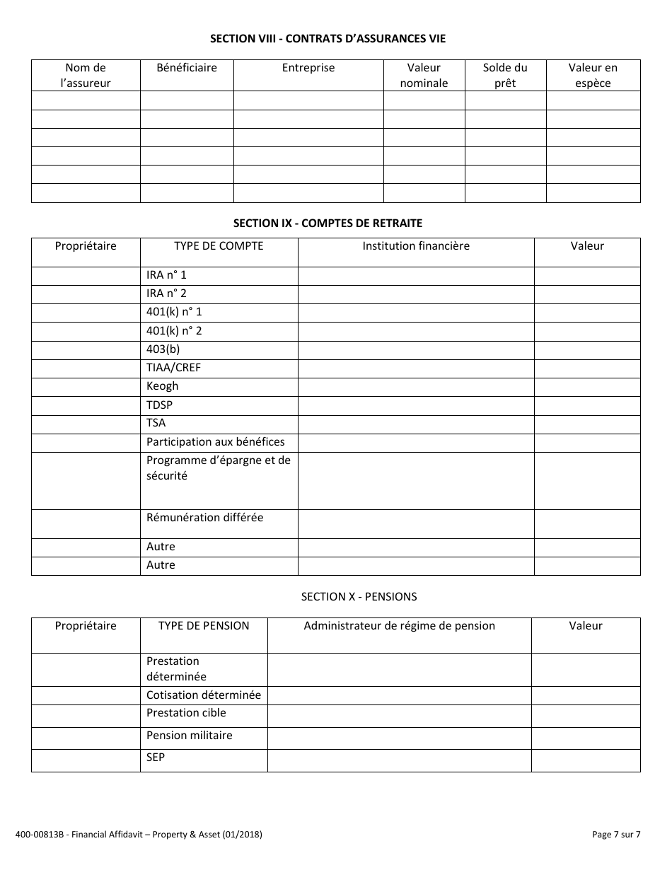 Form 400-00813B Financial Affidavit - Property and Assets - Vermont (French), Page 7