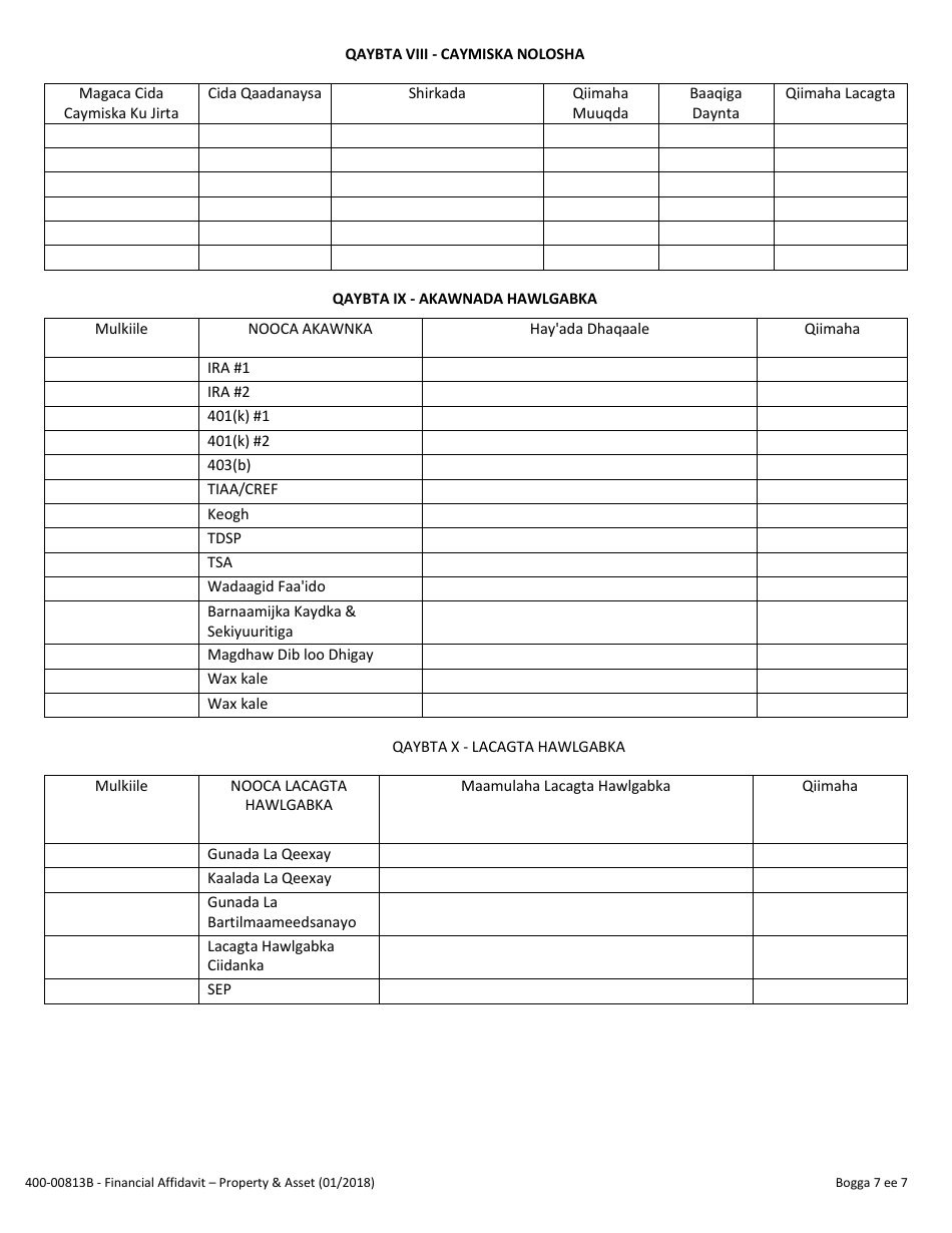 Form 400-00813B Financial Affidavit - Property and Assets - Vermont (Somali), Page 7