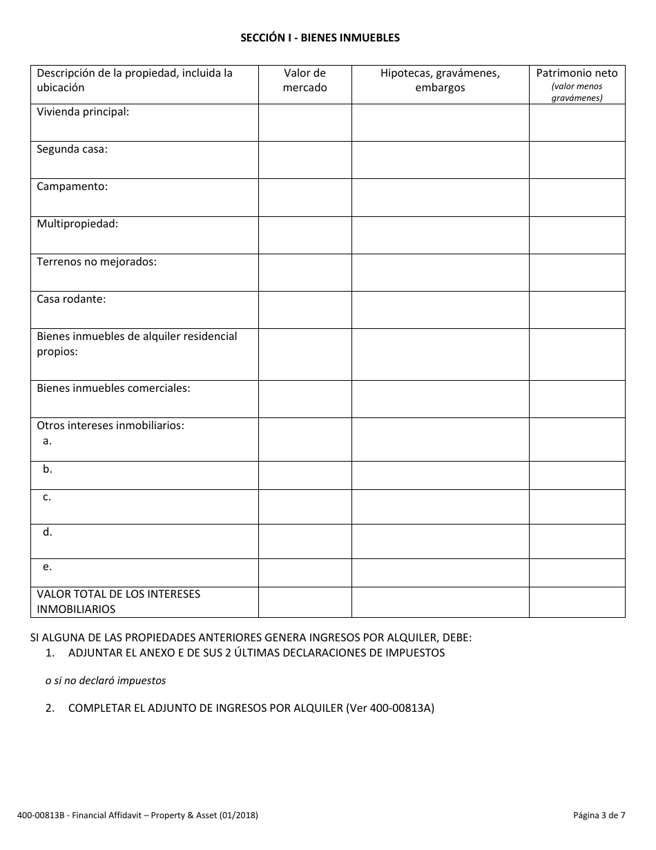 Formulario 400-00813B Declaracion Jurada Financiera - Bienes Y Activos - Vermont (Spanish), Page 3