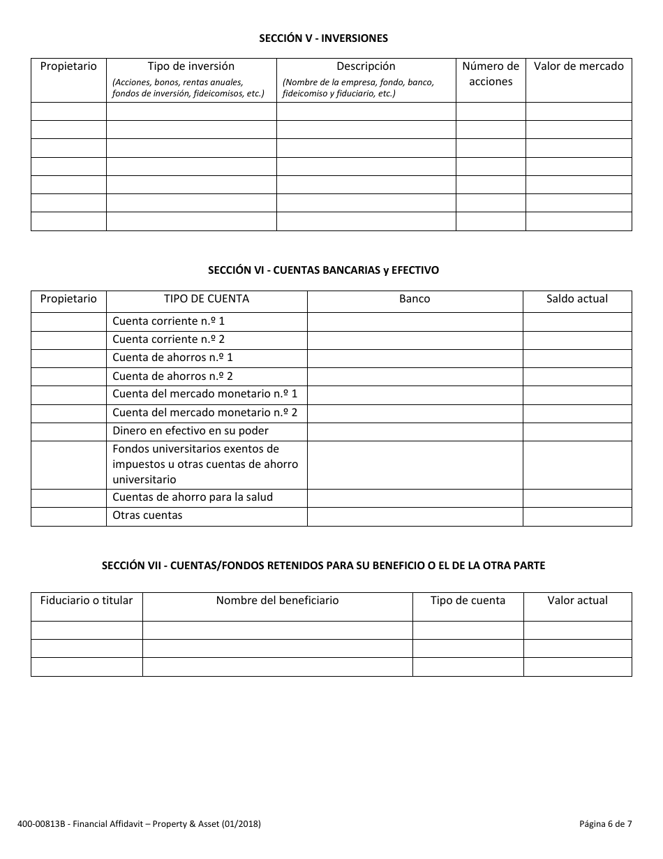 Formulario 400-00813B Declaracion Jurada Financiera - Bienes Y Activos - Vermont (Spanish), Page 6