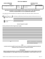 Document preview: Form 100-00254 Motion to Modify/Extend/Vacate/Order Against Stalking or Sexual Assault - Vermont (French)