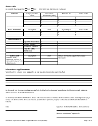 Form 600-00228 Application to Waive Filing Fees and Service Costs - Vermont (French), Page 2