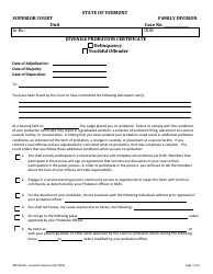 Form 400-00106 Juvenile Probation Certificate - Vermont