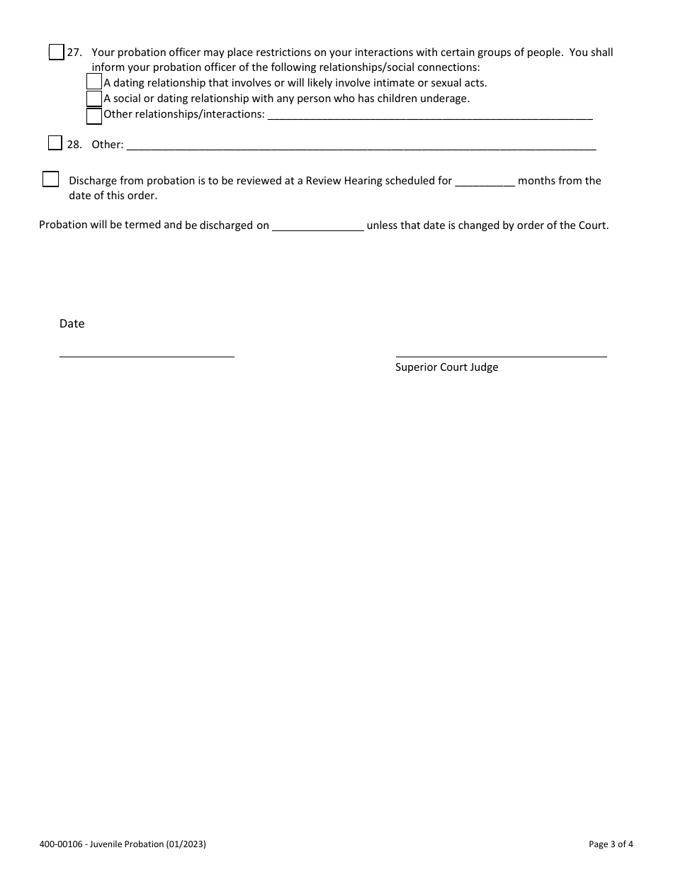 Form 400-00106 Juvenile Probation Certificate - Vermont, Page 3
