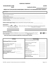 Document preview: Form 600-00228 Application to Waive Filing Fees and Service Costs - Vermont (Somali)