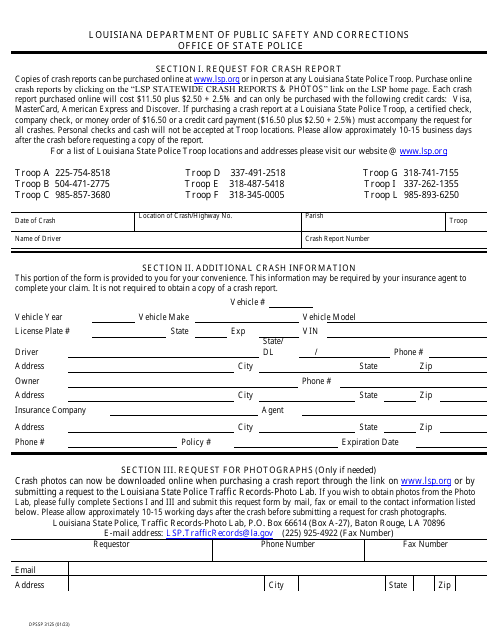 Form DPSSP3125 Request for Crash Report - Louisiana