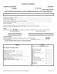 Formulario 600-00228 Solicitud De Exencipn De Gastos Administrativos Y Gastos De Servicio - Vermont (Spanish)